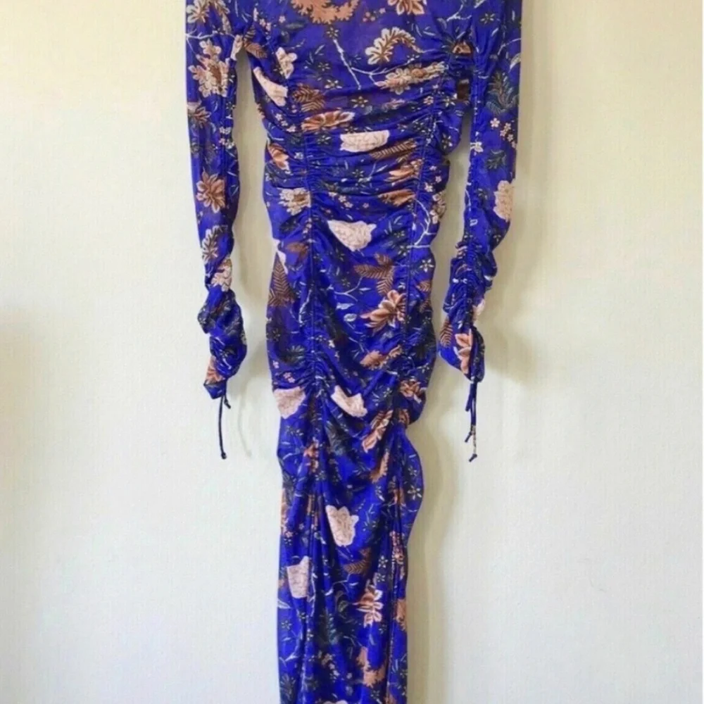 DIANE VON FURSTENBERG Canton Electric Blue Floral Ruched Midi 2pc Dress - Picture 3 of 7